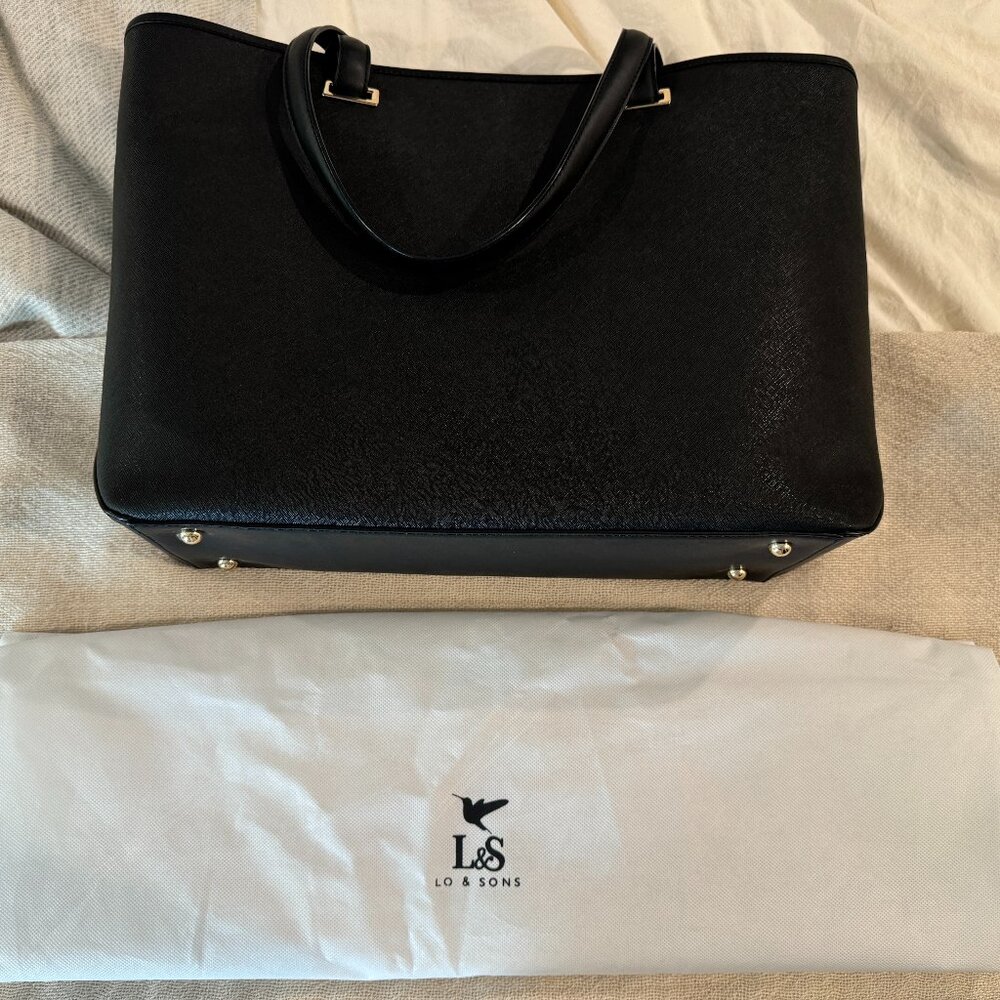 EUC RARE Lo & Sons Seville Tote Black 15" Saffiano Leather Travel Laptop Tote